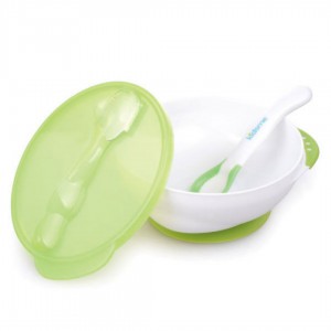 2nd post 全新有包裝紙盒 草綠色 英國kidsme Suction bowl set with ideal temperature spoon吸盤碗連感溫變色匙羹