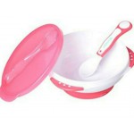 全新有包裝紙盒 粉紅英國kidsme Suction bowl set with ideal temperature spoon吸盤碗連感溫變色匙羹
